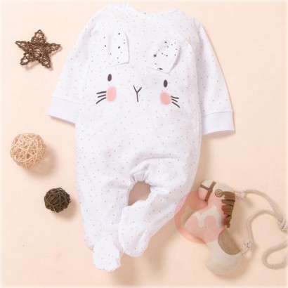 Kidskimberry Kaninchen bestickte gepunktete Baby Walksuit