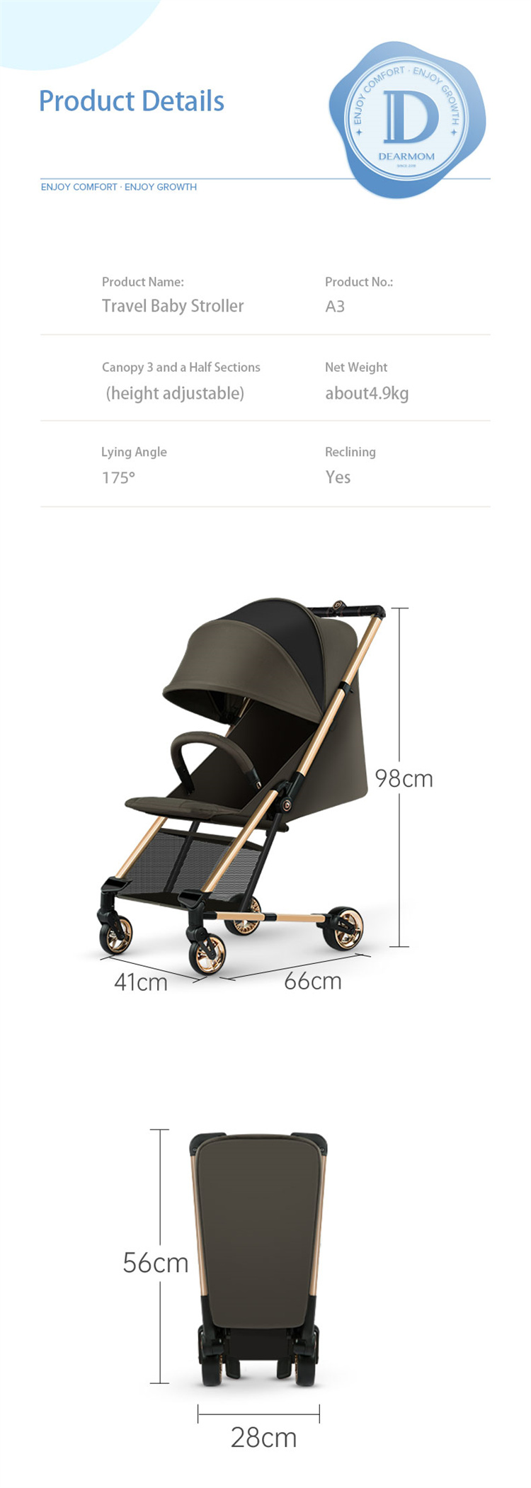 DearMom A3 tragbares einfache Faltungsschockdämpfung Babywagen