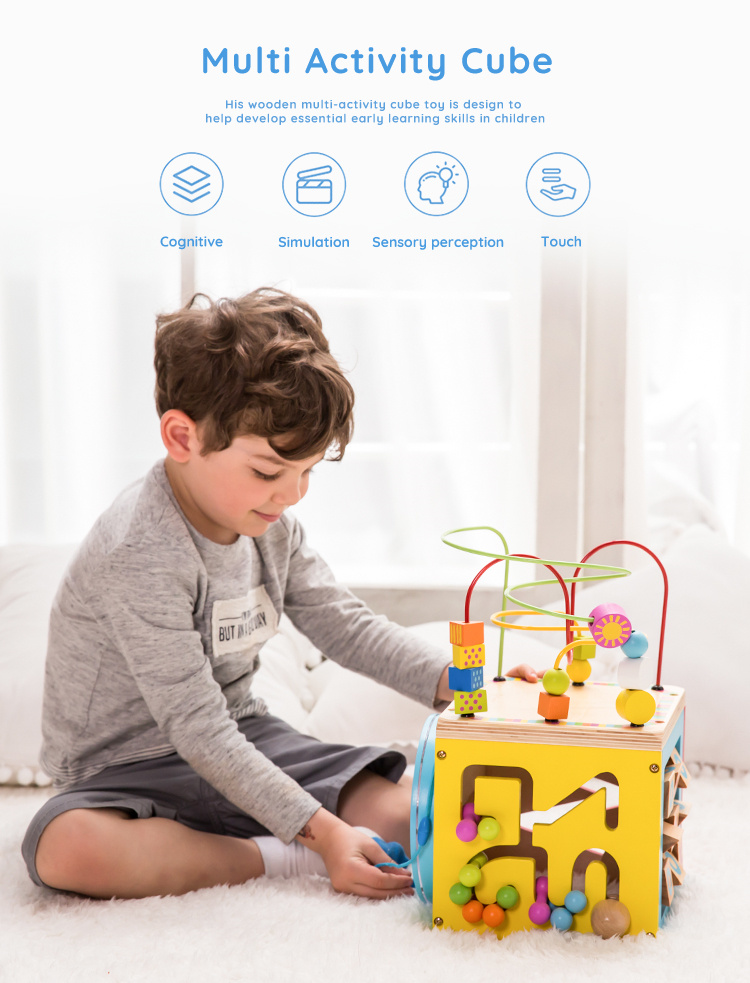 Classic World Fünf -seitens hölzerne Early Education Cube Perle Labyrinth Spielzeug