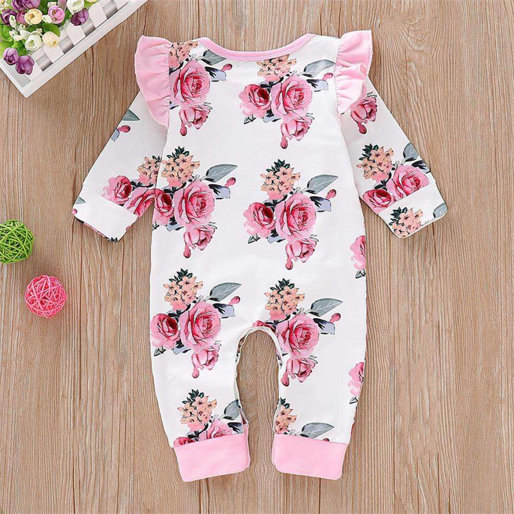 Huanhuan Langärmeliger Baby Jumpsuit in Rosa mit Blumenmuster