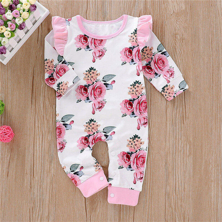 Huanhuan Langärmeliger Baby Jumpsuit in Rosa mit Blumenmuster