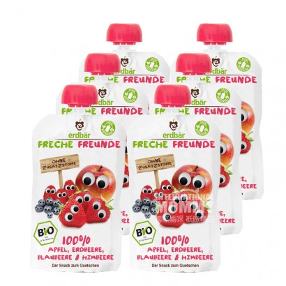 Erdbar Bio-Apfel-Erdbeer-Heidelbeer-Himbeer-Püree*6 