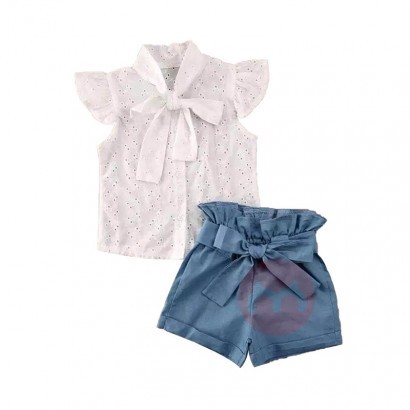 Bear Leader Mädchen Fliege Fliege Fliege Ärmel Spitze T-Shirt Top blau Rüschen Shorts Set