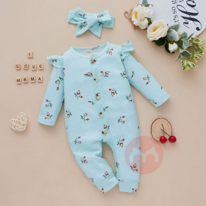 Sue Mia Floral Waffel Baumwolle Langarm Baby Bodysuit