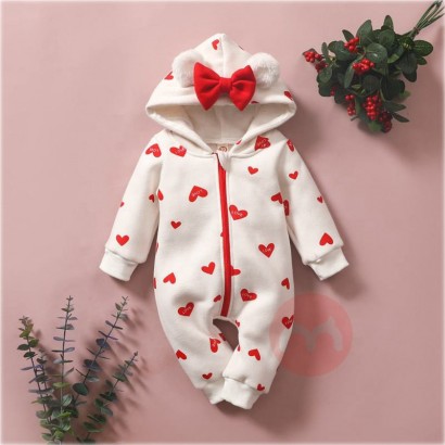 WY Baumwolle Langarm Kapuze Love Langarm Baby Bodysuit