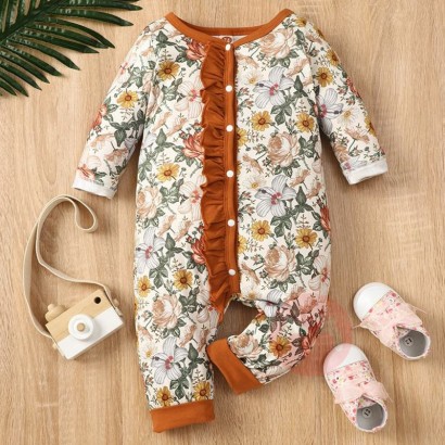 Mengtaiqi Frühling und Herbst Floral Printing Rüschen Single breasted Langarm Baby Bodysuit
