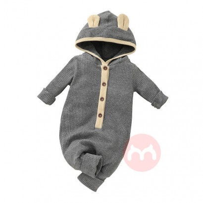 Mommyhome Rippbündchen Kapuze Langarm einreihiger Baby Jumpsuit
