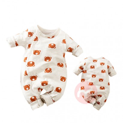 Yierying Bär Cartoon Grau Langarm Rundhals Baby Bodysuit