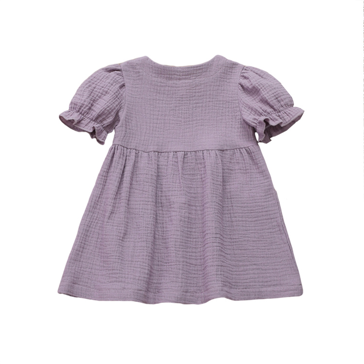 JINXI Plain Musselin Knopf Mädchen Retro Casual Kleid für Kinder