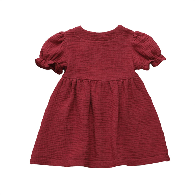 JINXI Plain Musselin Knopf Mädchen Retro Casual Kleid für Kinder