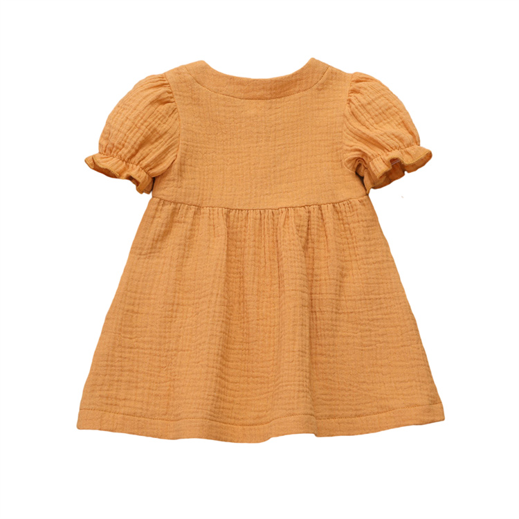JINXI Plain Musselin Knopf Mädchen Retro Casual Kleid für Kinder