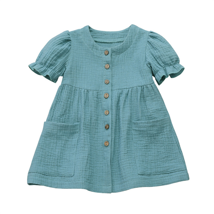 JINXI Plain Musselin Knopf Mädchen Retro Casual Kleid für Kinder