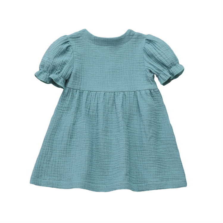 JINXI Plain Musselin Knopf Mädchen Retro Casual Kleid für Kinder