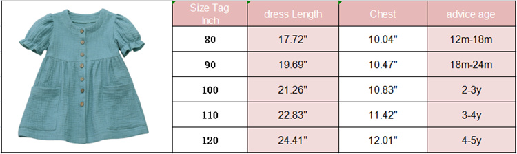 JINXI Plain Musselin Knopf Mädchen Retro Casual Kleid für Kinder