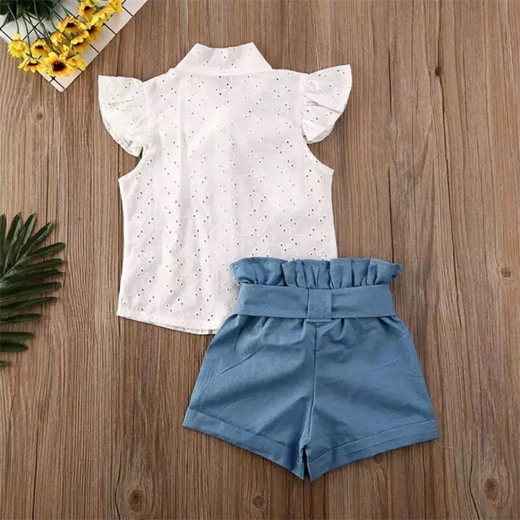 Bear Leader Mädchen Fliege Fliege Fliege Ärmel Spitze T-Shirt Top blau Rüschen Shorts Set