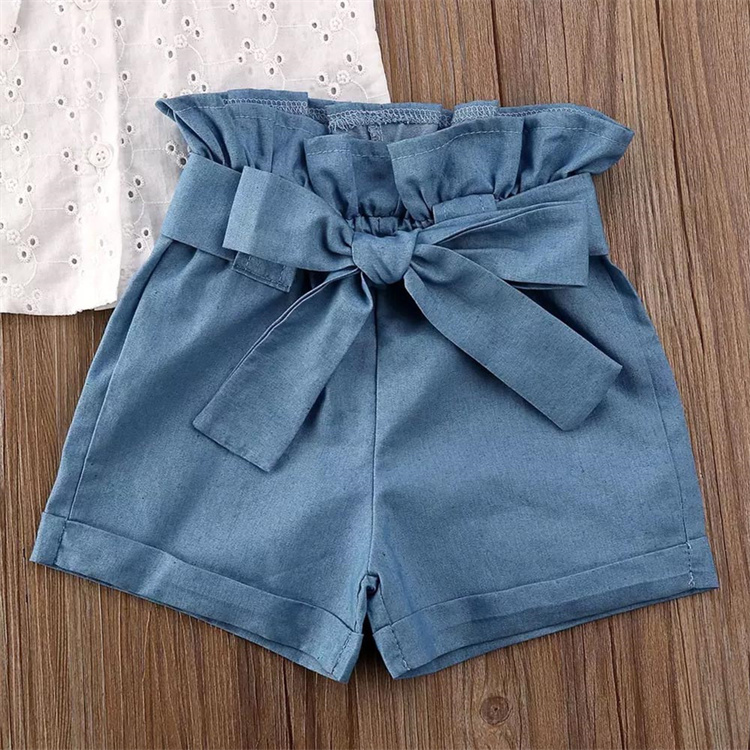 Bear Leader Mädchen Fliege Fliege Fliege Ärmel Spitze T-Shirt Top blau Rüschen Shorts Set