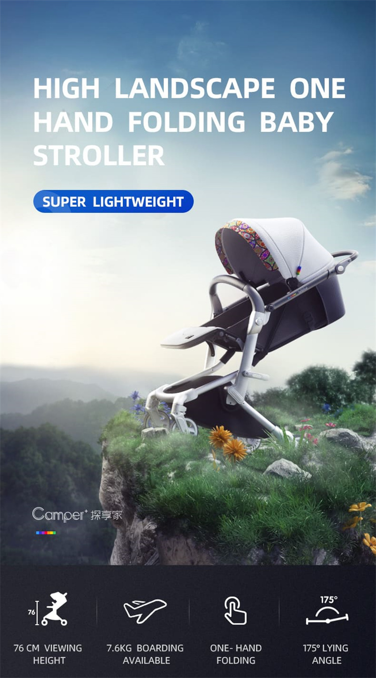 Bebebus High -Landscape PU -Triple -in -Einsfaltbarer Kinderwagen