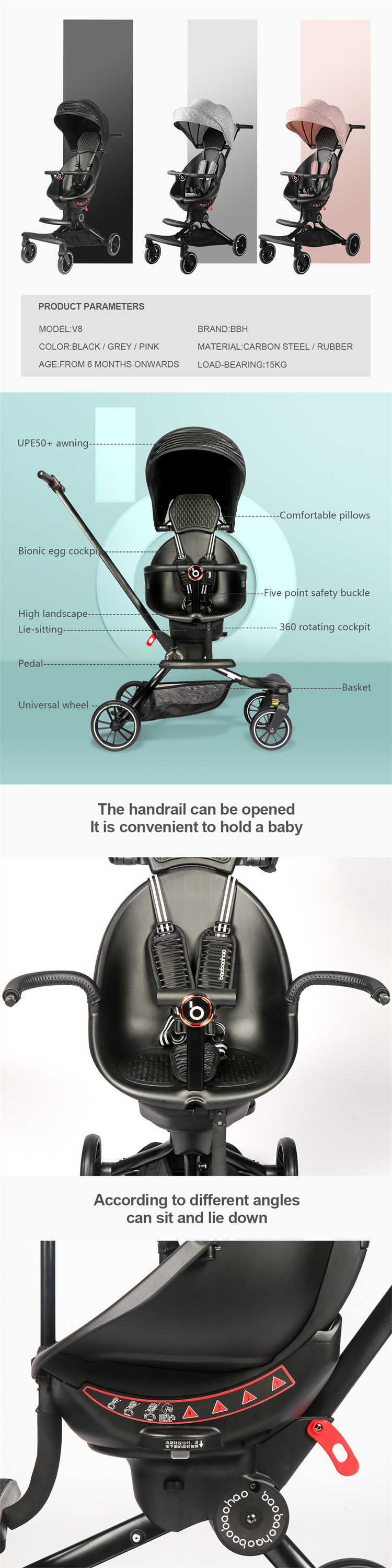 Baobaohao V8 High -Landscape Eggshell -fälschter Babywagen
