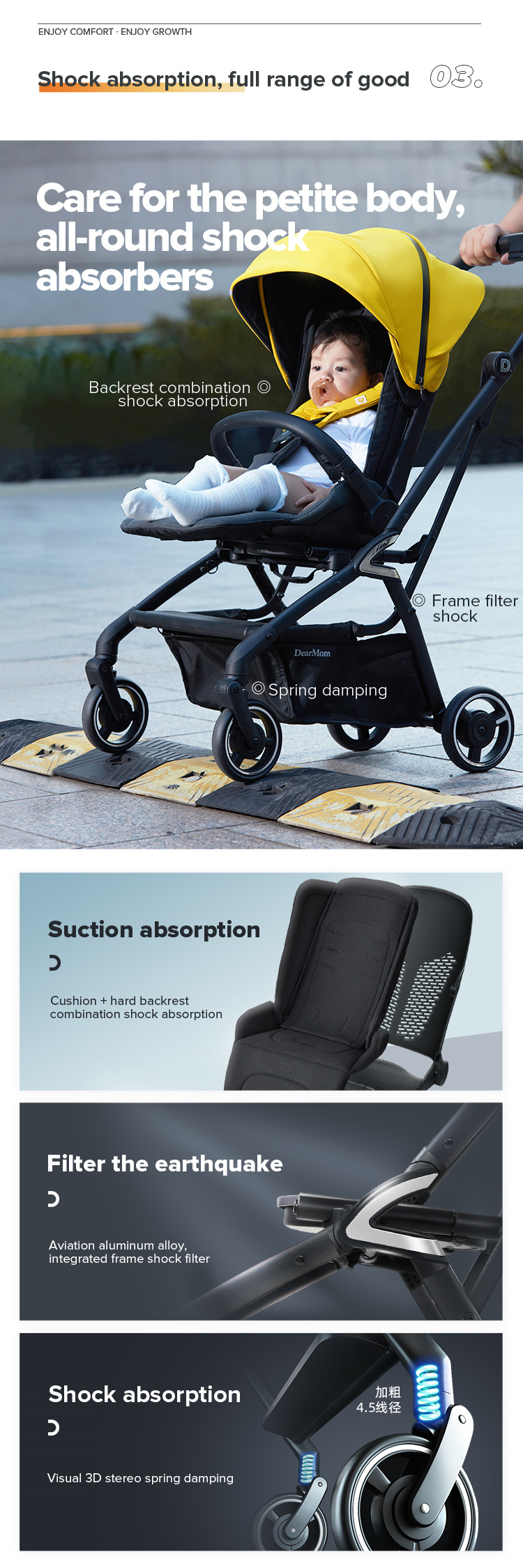 DearMom A7 Light Folding kann auf einem Babywagen sitzen