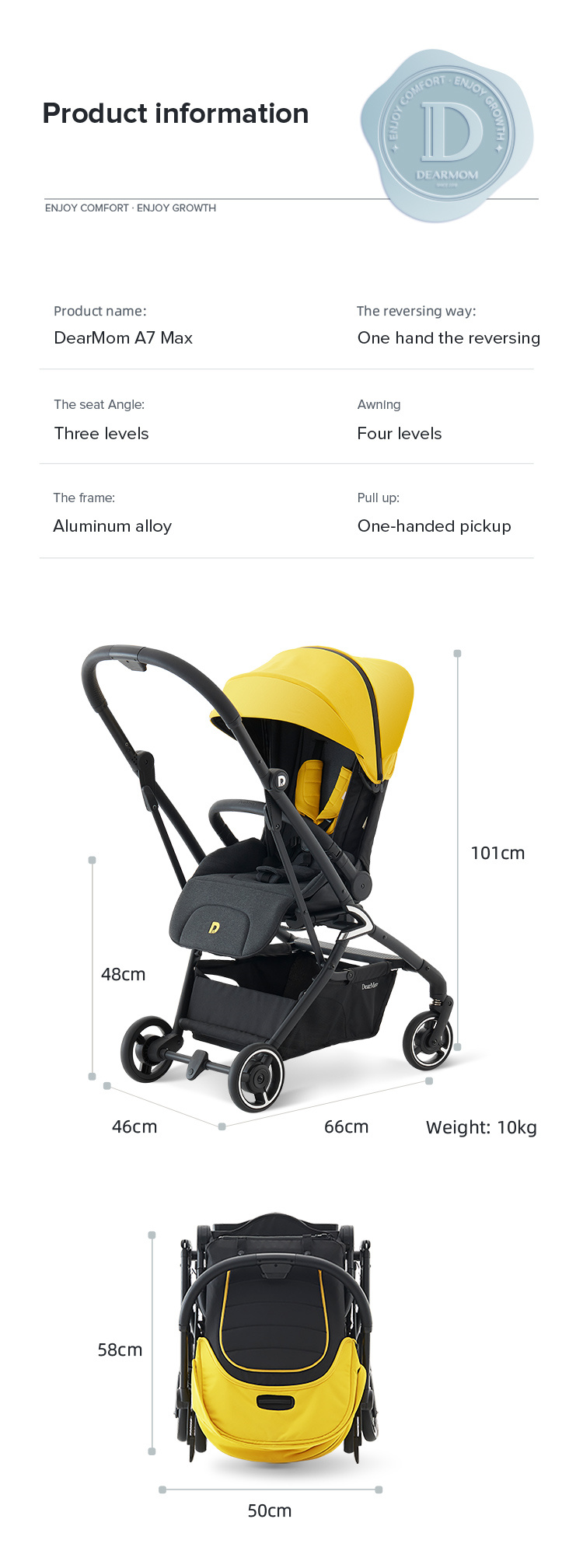 DearMom A7 Light Folding kann auf einem Babywagen sitzen