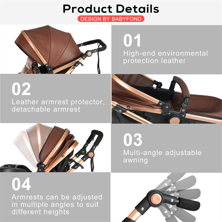 BabyFond Zwei -Way -Faltbarer Luxus -Kinderwagen