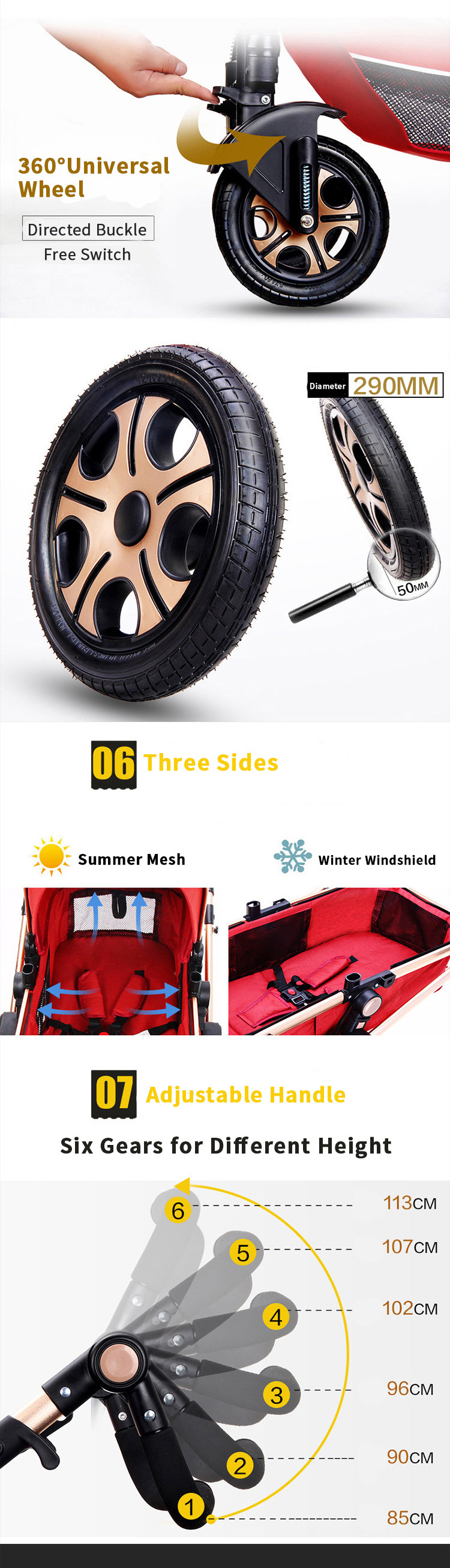 BabyFond Zwei -Way -Faltbarer Luxus -Kinderwagen
