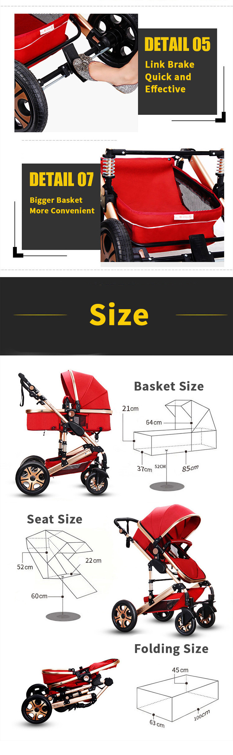 BabyFond Zwei -Way -Faltbarer Luxus -Kinderwagen