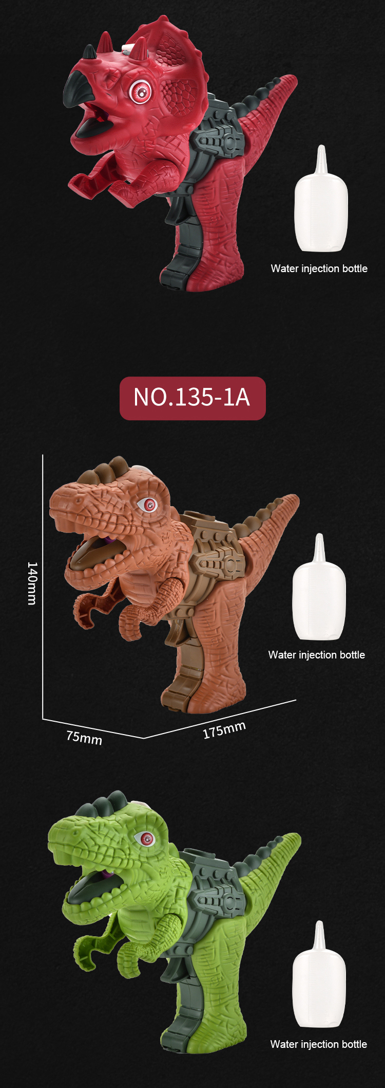 Kunststoff Electric Sound Licht Spray Rauch Dinosaurier Boy Pistole Spielzeug Kinder Dinosaurier Spray Wasser pistole mit Licht und Musik Mini Wasser pistole