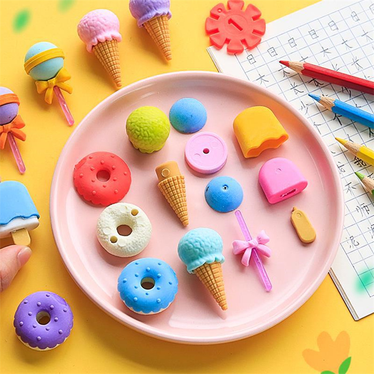 [3 Kisten]Cute creative school student simulation Ice Cream Donut Erasers set kids cartoon food eraser gift stationery supplies 4pc/box