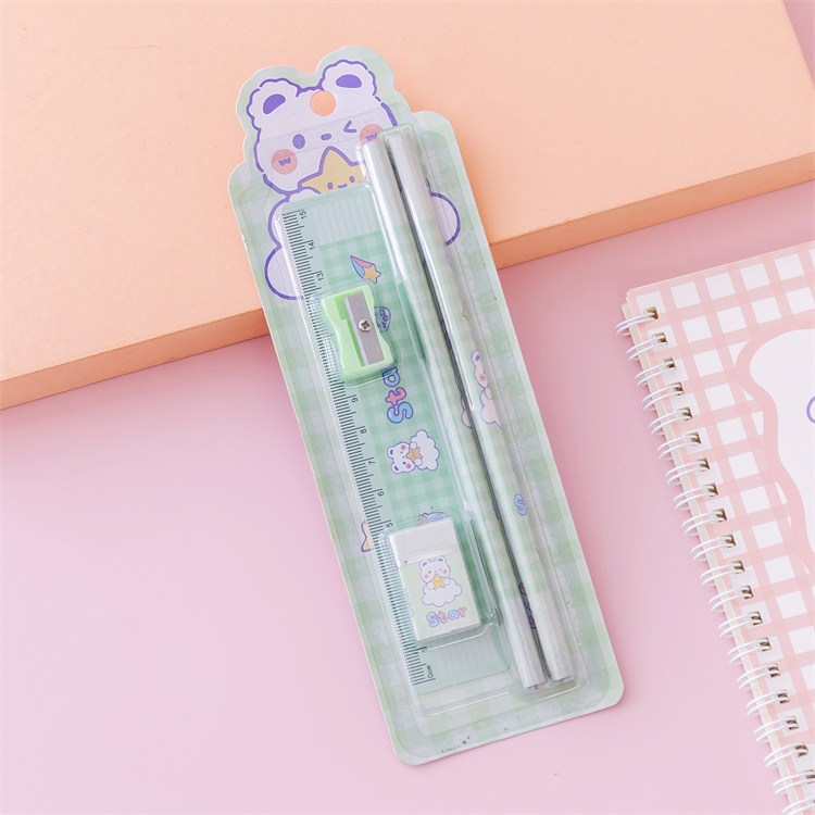 [5 Kisten]Kreatives Briefpapier Set Tier Cartoon Bleistift Nette Lineal Kinder Bleistiftspitzer Schüler Radiergummi Schulbedarf Geschenke