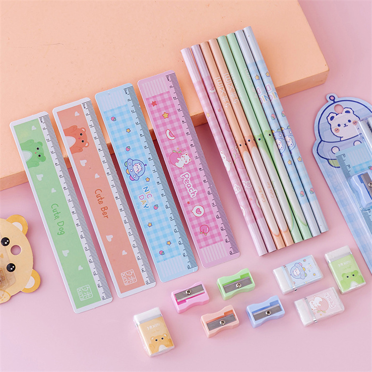 [5 Kisten]Kreatives Briefpapier Set Tier Cartoon Bleistift Nette Lineal Kinder Bleistiftspitzer Schüler Radiergummi Schulbedarf Geschenke