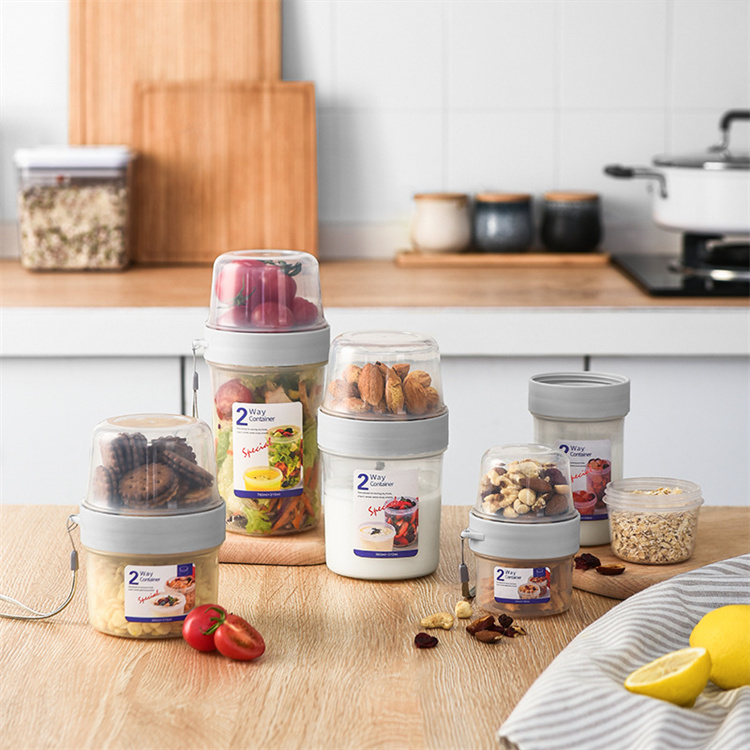[2 Pakete]Kunststoff versiegelt Mittagessen Snack Food Box Joghurt Tasse Salat Obst Box Tragbare Doppels chicht Mehrzweck Frisch halte box