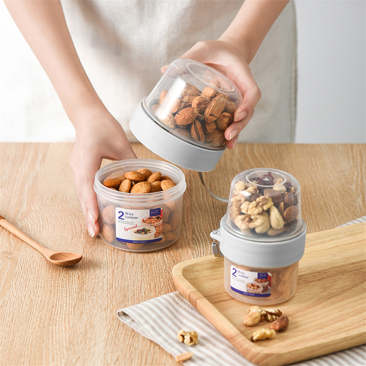 [2 Pakete]Kunststoff versiegelt Mittagessen Snack Food Box Joghurt Tasse Salat Obst Box Tragbare Doppels chicht Mehrzweck Frisch halte box