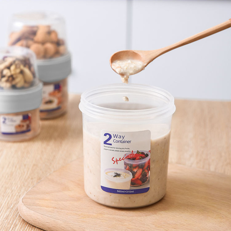 [2 Pakete]Kunststoff versiegelt Mittagessen Snack Food Box Joghurt Tasse Salat Obst Box Tragbare Doppels chicht Mehrzweck Frisch halte box