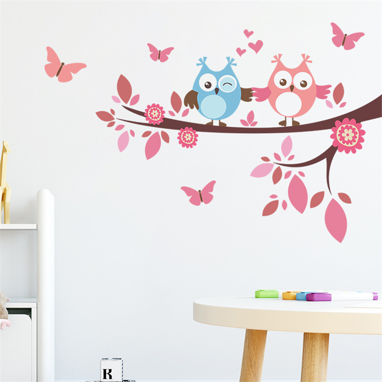 Cartoon Zweig Gast Eule Schmetterling Baum Flur Schlafzimmer Valentinstag Home Wanddekoration Aufkleber