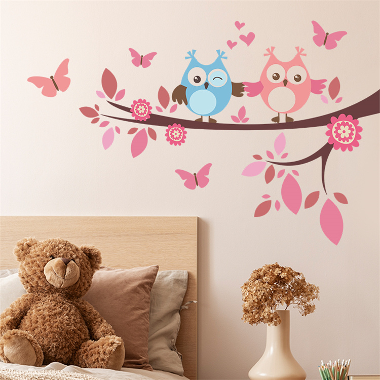 Cartoon Zweig Gast Eule Schmetterling Baum Flur Schlafzimmer Valentinstag Home Wanddekoration Aufkleber