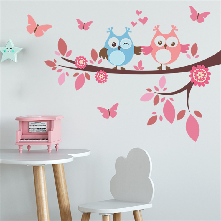 Cartoon Zweig Gast Eule Schmetterling Baum Flur Schlafzimmer Valentinstag Home Wanddekoration Aufkleber