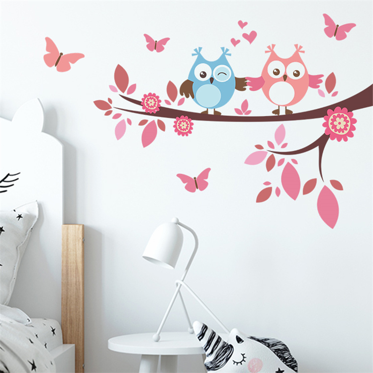 Cartoon Zweig Gast Eule Schmetterling Baum Flur Schlafzimmer Valentinstag Home Wanddekoration Aufkleber