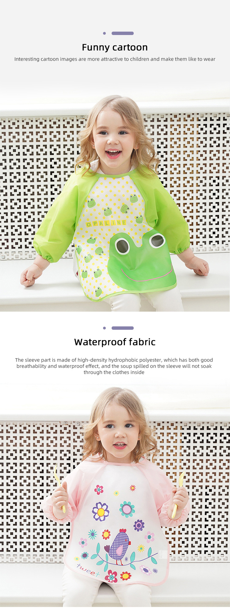 HZ-eco Hz Eco Cartoon Muster Langarm wasserdicht und schmutzabweisend Baby Langarm Lätzchen Abdeckung