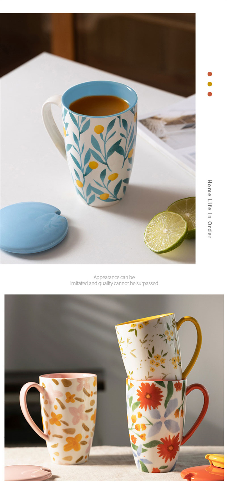 Blumenmuster farbige Glasur Wasser Tasse