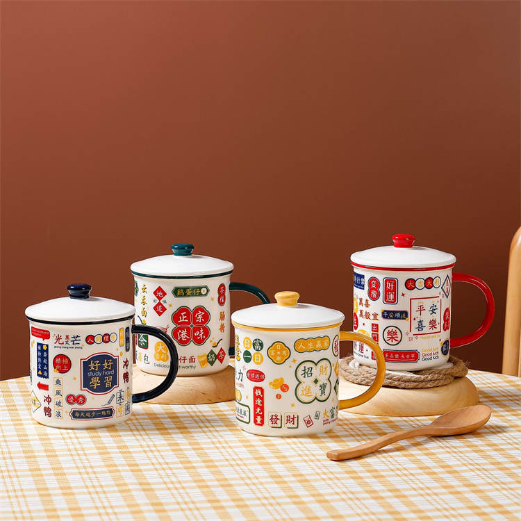 Madou Kreative Tasche Abdeckung Emaille Tasse Tee Glas 450ml