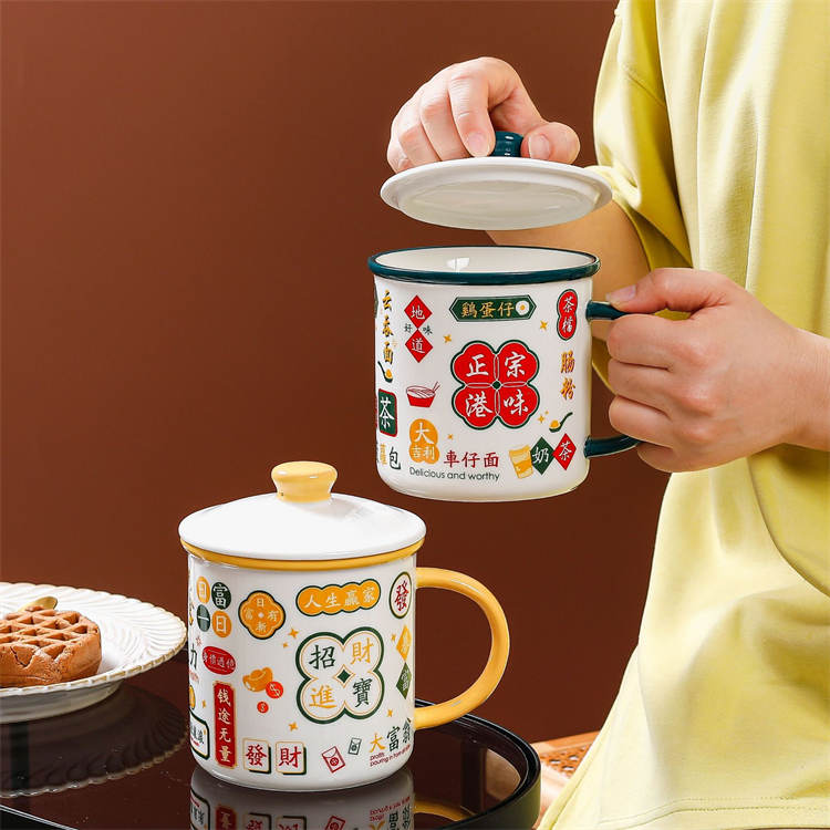 Madou Kreative Tasche Abdeckung Emaille Tasse Tee Glas 450ml