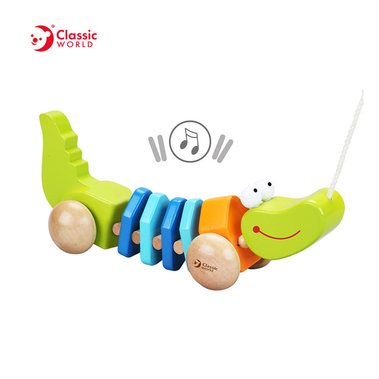 Classic World Hölzerner Schubpushing Rolling Crocodile Baby Spielzeug