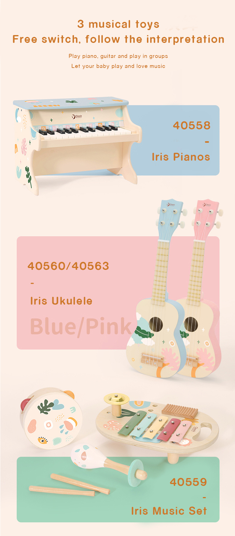 Classic World Holzgitarre Frühkinder -Musikinstrument für Kinder