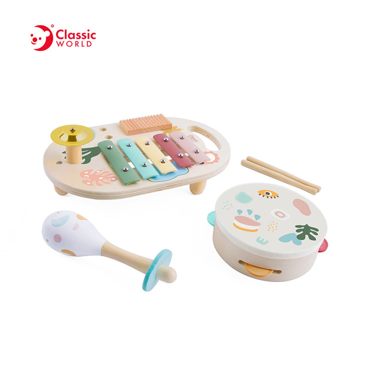 Classic World Hölzerne Handtrommelklavier Kindermusikinstrumentset Set