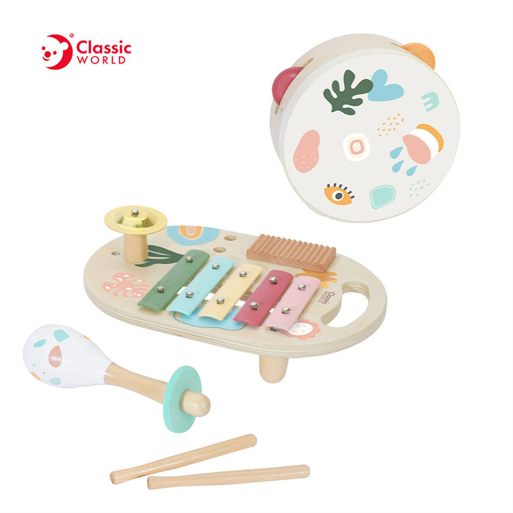 Classic World Hölzerne Handtrommelklavier Kindermusikinstrumentset Set