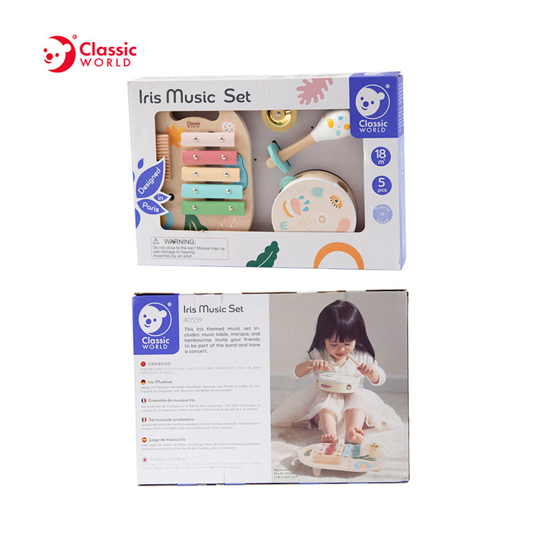 Classic World Hölzerne Handtrommelklavier Kindermusikinstrumentset Set