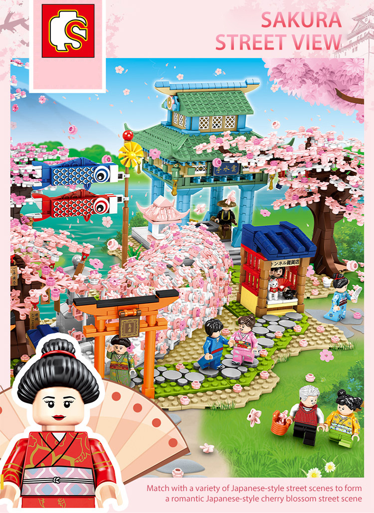 SEMBO Sakura Pavilion Street Scenic Blocks Set Group