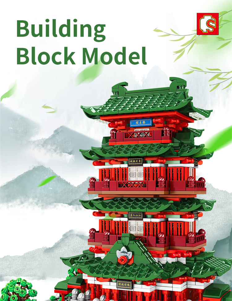 SEMBO China Tengwang Pavilion Street View Micro Building Block Modell
