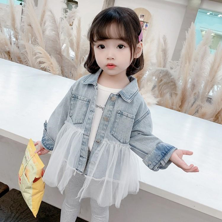 Babe GoGo Koreanische Kinder Jeansjacke mit Spitzenrand